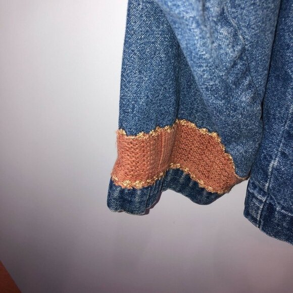 New Direction Womens Medium Blue Embroidered Leaves Button Up Denim Jean Jacket - Picture 6 of 11